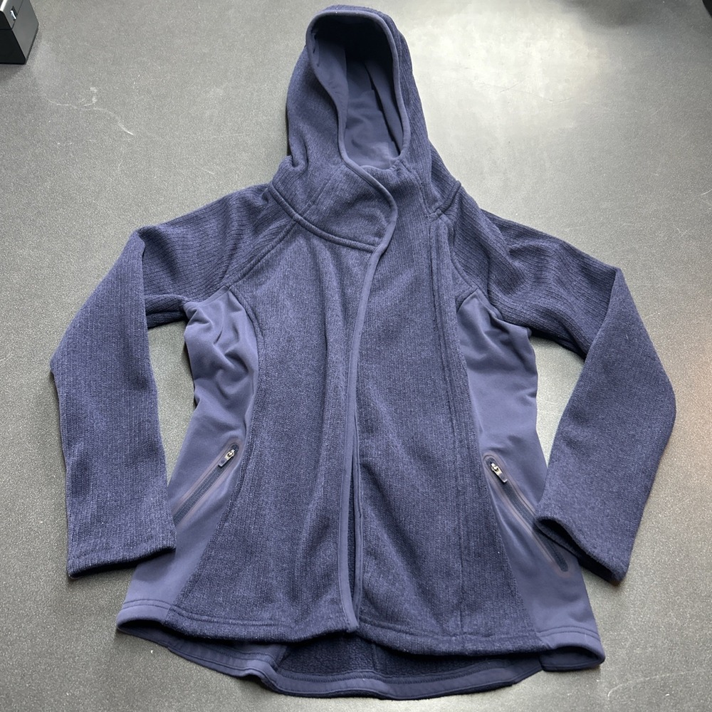 Athleta Hooded‎ Cardigan Womens Size S Blue Open Front
